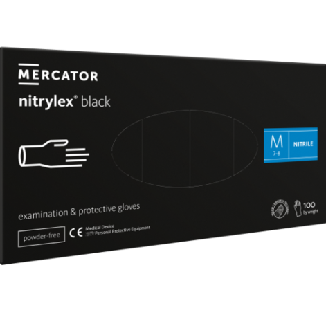 Mercator Nitrylex Black Examination & Protective Gloves, Nitriilkindad M Black