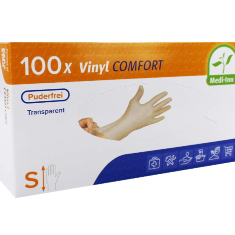 Medi-Inn Classic Vinyl Comfort powder-free gloves, Vinüülkindad S (Valge)