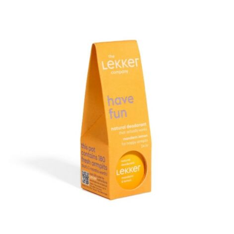 Lekker Have Fun dabīgais dezodorants Mandarīns un citrons, dabīgs krēmveida dezodorants ar mandarīnu un citronu, kas nesatur plastmasu.