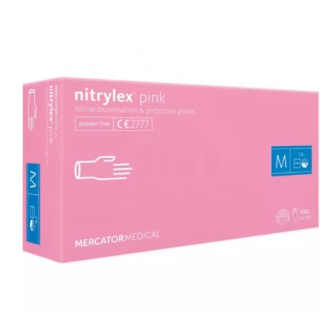 Mercator Nitrylex PF Одноразовые неопудренные нитриловые перчатки, неопудренные нитриловые перчатки M розовый